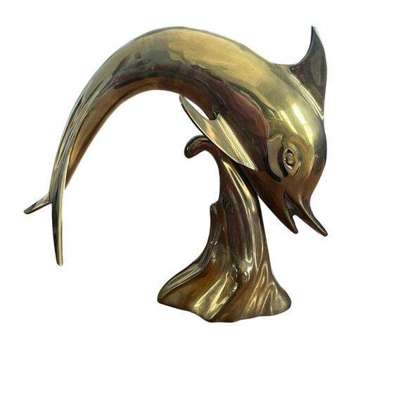 Vintage Brass Dolphin Statue 14in tall Extra Large - Picture 1 of 6